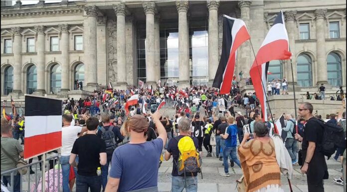 Němečtí odpůrci covid opatření pronikli před Říšský sněm
